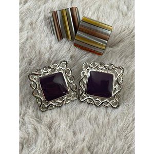 Vintage Square Pierced Earrings - 2 Pairs